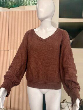 Free People Harmony 100% Cashmere V-Neck Sweater Brown Oversized [Small]